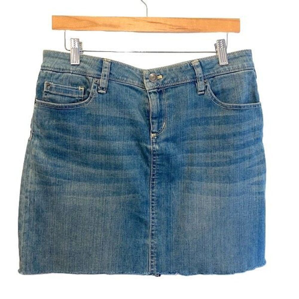 G.H. Bass & Co Womens Raw‎ Cut Off Hem Pencil Denim Mini Skirt Blue Size 8